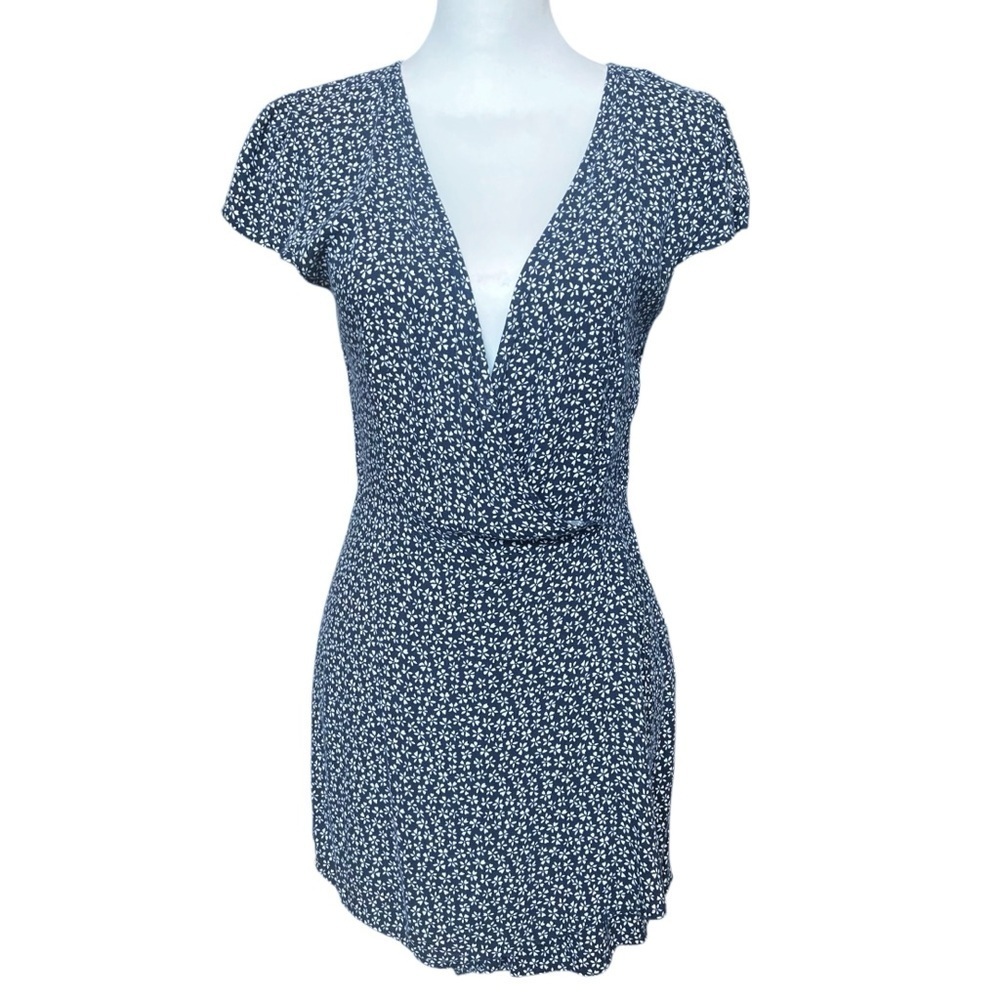 Brandy Melville Romper One Size Navy Blue Floral Robbie Skort Faux Wrap Sundress